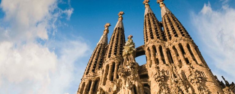 View of the towers of Sagrada Familia (Barcelona, Spain)