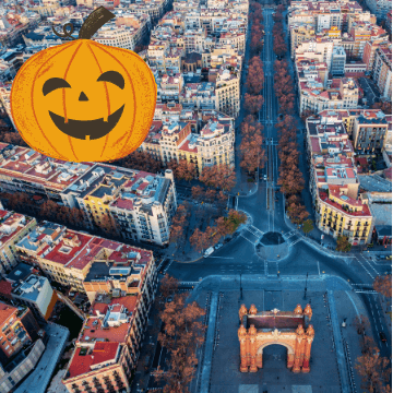 View of Barcelona in November with halloween pumpkin