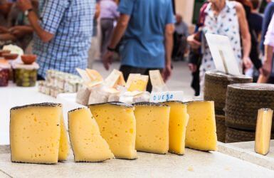 Spain manchego cheese in a farmers market