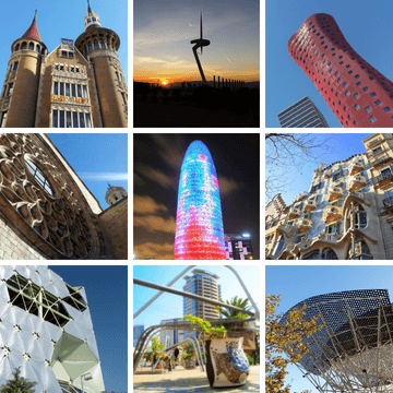 Collage of buildings by famous Barcelona architects